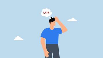Overworked. 4k animation of Depressed businessman got frustrated thinking about work with unfinished numbers in his head. video