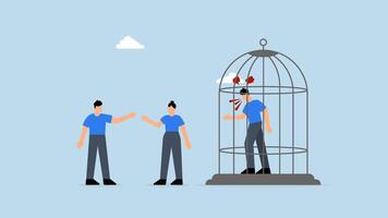 tóxico jefe. 4k animación de enojado gerente capturado y equipo son pacíficamente que se discute trabajo afuera. video
