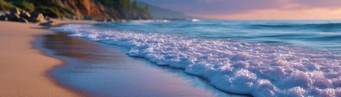 Serene beach sunset coastal paradise photography tranquil environment aesthetic view calm waves photo