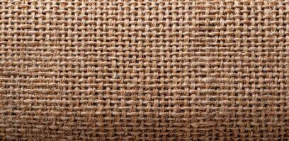 Closeup texture of woven jute sack fabric studio photography natural setting macro view photo
