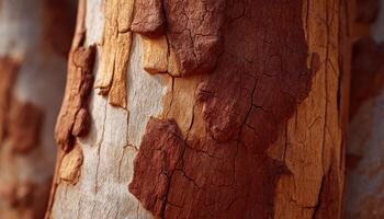 Peeling bark texture on old tree trunk in diffuse light nature close-up natural surroundings photo