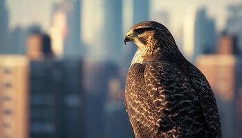 hawk observing urban landscape from rooftop city overview nature aerial perspective photo