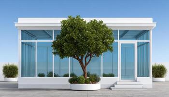 Clean structure of natural greenhouse with small tree modern design bright environment photo