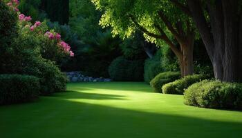 Serene grass yard with soft lighting home garden landscape photography tranquil outdoors photo