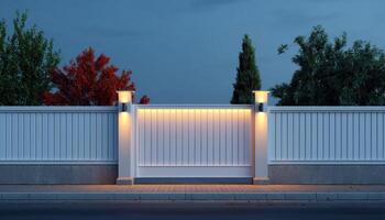 Modern fence with embedded lighting urban setting exterior photography evening ambiance photo