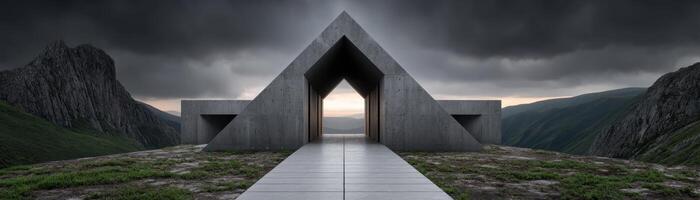 Dramatic cliffside structure under stormy sky nature photography architectural design photo