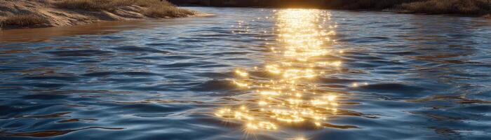 Golden spring sunshine reflecting on tranquil river surface nature landscape photography photo
