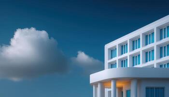 Seaside brutalist hotel facade under overcast sky clean lines minimalist architecture photo