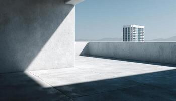 High noon sun casting minimalist shadows on rooftop geometry in urban landscape photo