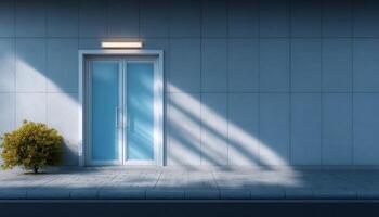 Modern glass and steel door entrance urban setting architectural design low resolution photo