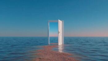 Open door in the ocean minimalist landscape photography serene environment low resolution photo