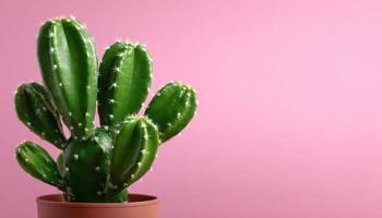 Close-up of modern cactus patterns in a pot pink background minimalist design nature photo