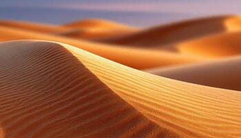 Golden desert dunes with intricate wind patterns nature landscape serene environment photo