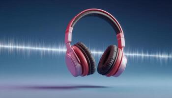 Floating headphones with sound waves visualization digital art studio environment modern concept photo