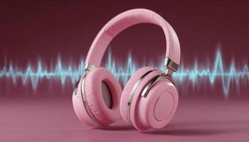 Floating headphones with sound waves visualization studio digital art minimalistic close-up technology photo