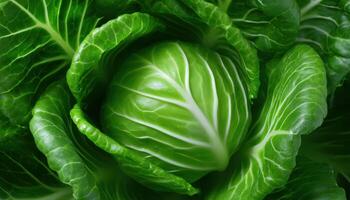 Fresh cabbage leaf macro texture with visible veins nature close-up green vegetation photo