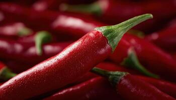 Closeup of red chili peppers market setting food photography organic environment detailed view photo