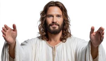 Jesus christ welcoming embrace spiritual setting digital artwork open arms heartfelt message photo