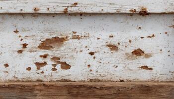 Weathered exterior wall with organic decay and flaky coating urban setting close-up view textured detail photo