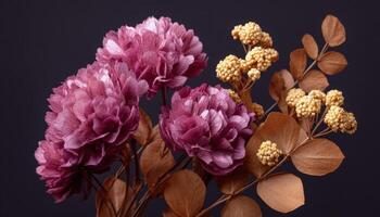 Natural dried flower composition with brown and faded colors indoor setting artistic display photo
