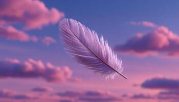 Delicate feather in motion against pastel sky nature photography dreamy atmosphere photo