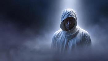 Modern abstract concept of jesus in glowing light spiritual setting digital art ethereal environment photo