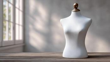 Minimalist tailoring dummy in soft window light contemporary studio still life photography photo