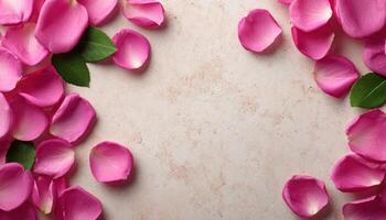 Scattered rose petals creating natural texture studio still life photography soft light aesthetic photo