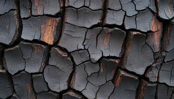 Detailed texture of charred tree bark nature close-up earthy high contrast photo