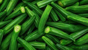 Macro texture of fresh okra pods in green natural food photography close-up view photo