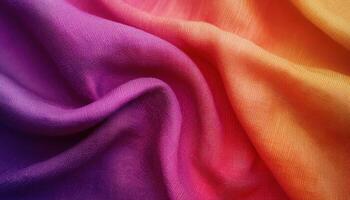 Closeup of colorful linen fabric texture studio textile photography warm light soft folds photo