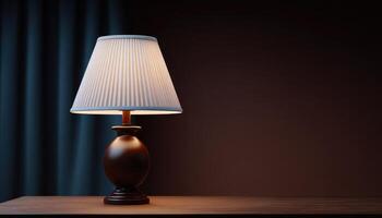 Vintage table lamp illuminating a cozy dark room corner soft warm glow interior design photo