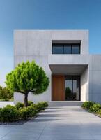 Modern concrete townhouse design with clean lines urban environment aesthetic architecture photo