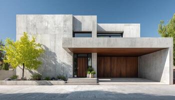 Modern townhouse with raw concrete walls front view architectural design urban environment photo