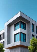 Sleek narrow concrete townhouse with vertical windows urban setting architectural photography daylight photo