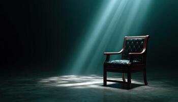 Minimal throne silhouette with sunlight in dark studio artistic photography dramatic atmosphere photo
