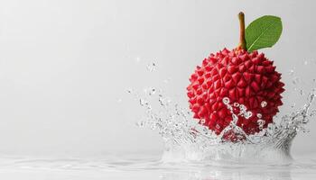 Lychee splashing into water minimalistic white background fruit photography clean view refreshing concept photo