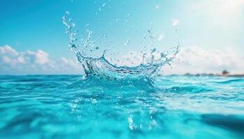 Diving splash in crystal clear swimming pool at midday vibrant water action scene photo