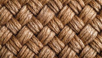 Closeup view of woven jute sack fabric texture in natural light studio environment photo