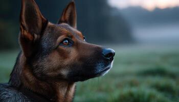Silhouette of dog against morning sun in misty field nature photography low angle view photo