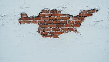Aged brick wall with worn white paint urban setting detail shot textured surface photography photo