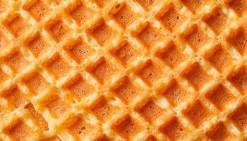 Golden brown waffle closeup culinary delight food photography cozy kitchen high angle crispy texture photo