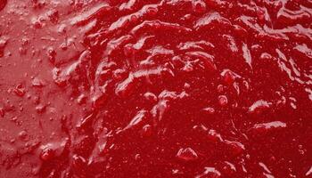Luscious red fruit jam spread on smooth bread kitchen food photography cozy atmosphere close-up photo
