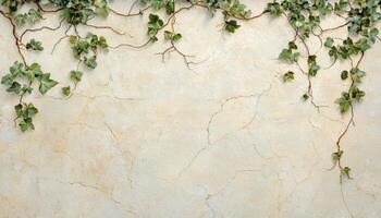 Textured ancient stone wall adorned with green vines nature scene calm environment close-up view photo