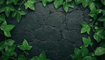 Crawling green vines on ancient stone wall texture nature close-up organic rustic photo