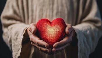 Jesus hands holding glowing heart symbol spiritual scene close-up emotional environment photo