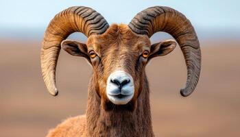 Closeup portrait of a mountain goat in nature detailed fur outdoor environment captivating view photo