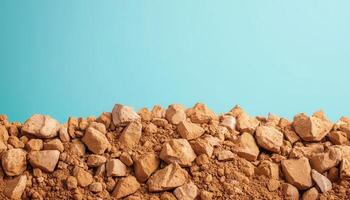 Construction site overview heap of dry soil with stones urban environment low resolution photo