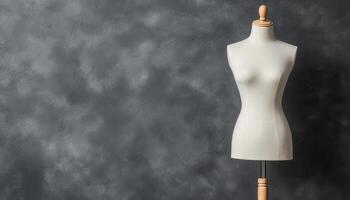 Minimalist blank dress form against raw concrete background in low-resolution setting photo