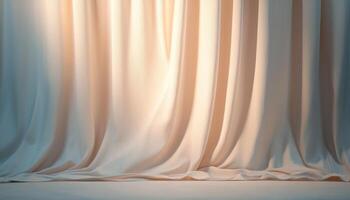 Cozy draped curtain with backlit sunlight indoor setting soft fabric warm environment photo